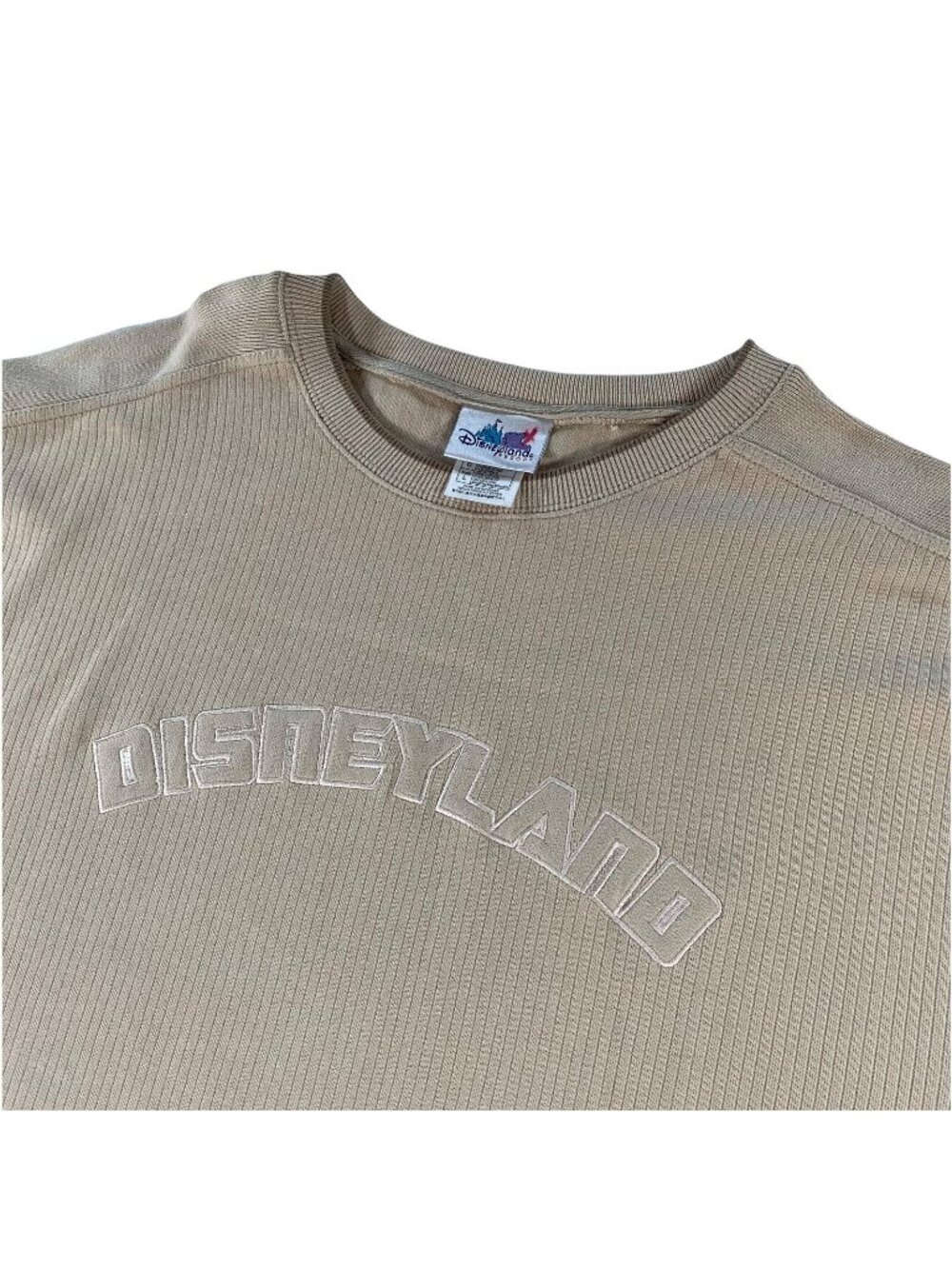 VTG Disneyland Resort Men's Disneyland Spellout Ribbed Sweater Tan • Large
